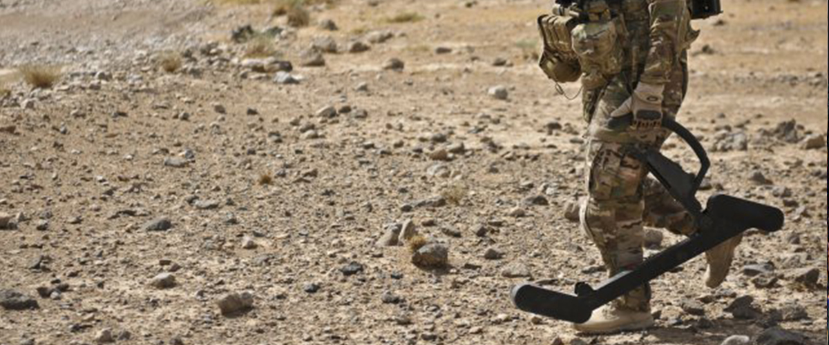 A U.S. Army Soldier With Engineer Troop, Regimental Support Squadron, Combined Task Force Dragoon Searches For Explosive Devices Including EFPs And IEDs